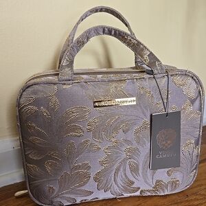 Vince Camuto Gold and Gray Floral Cosmetic Bag